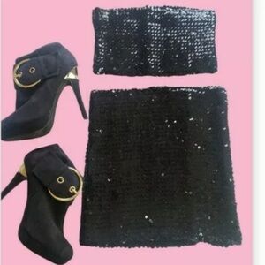 Vintage 90’s black Sequin stretch mini skirt and tube top